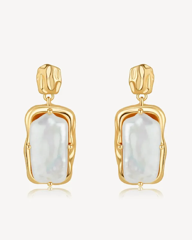 Women’s butterfly stud earrings-Square Baroque Pearl Earrings