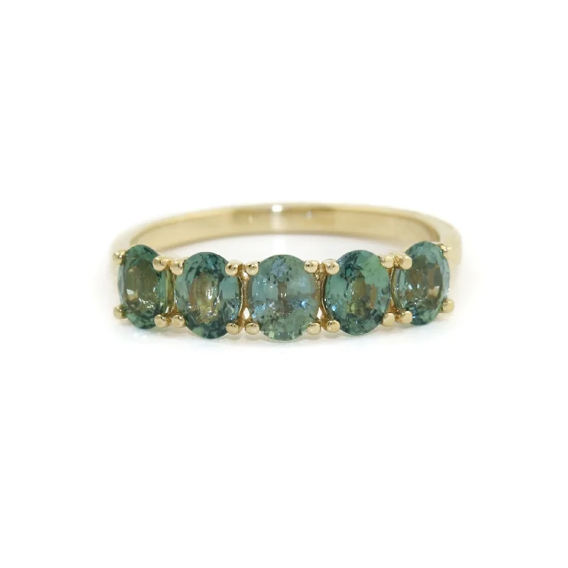 Women’s gold rings-14k Five-Stone Teal Sapphire Band