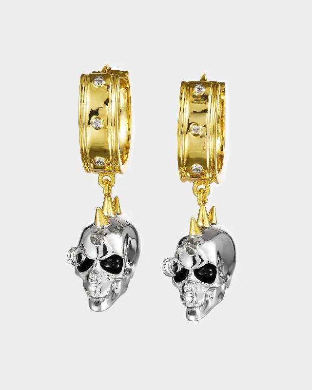 Women’s cuff earrings-Silver & Golden Studded Skull Earrings