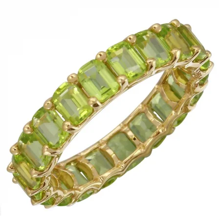 Women’s fashion rings-14k Gold Emerald Cut Peridot Eternity Band