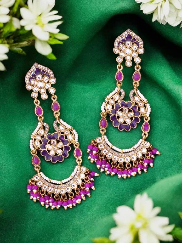 Women’s gemstone earrings-Purple Dia Chandbalis