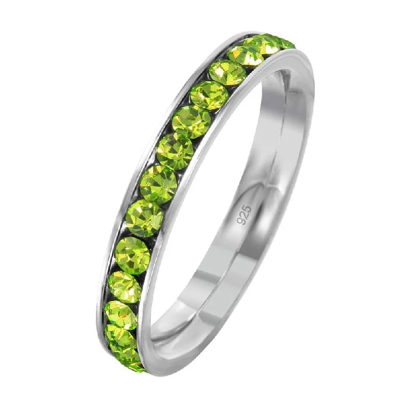 Women’s colorful engagement rings-Rhodium Plated 925 Sterling Silver Birthstone August Channel Eternity Band - ETRY-AUG