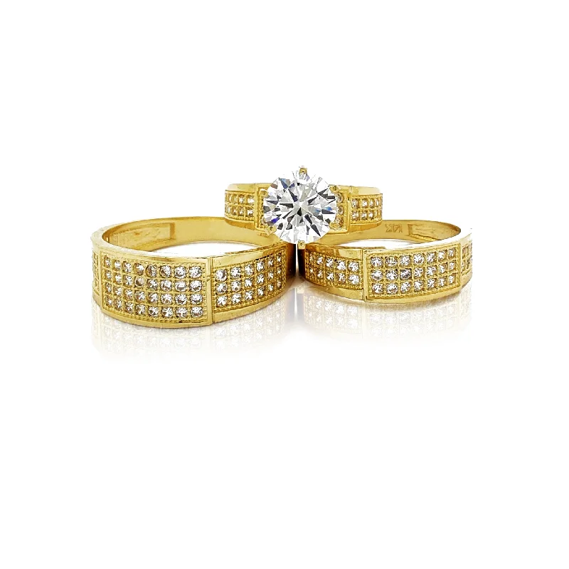 Women’s wedding sets-Pave Rectangle Shape Three Piece-Set (14K)