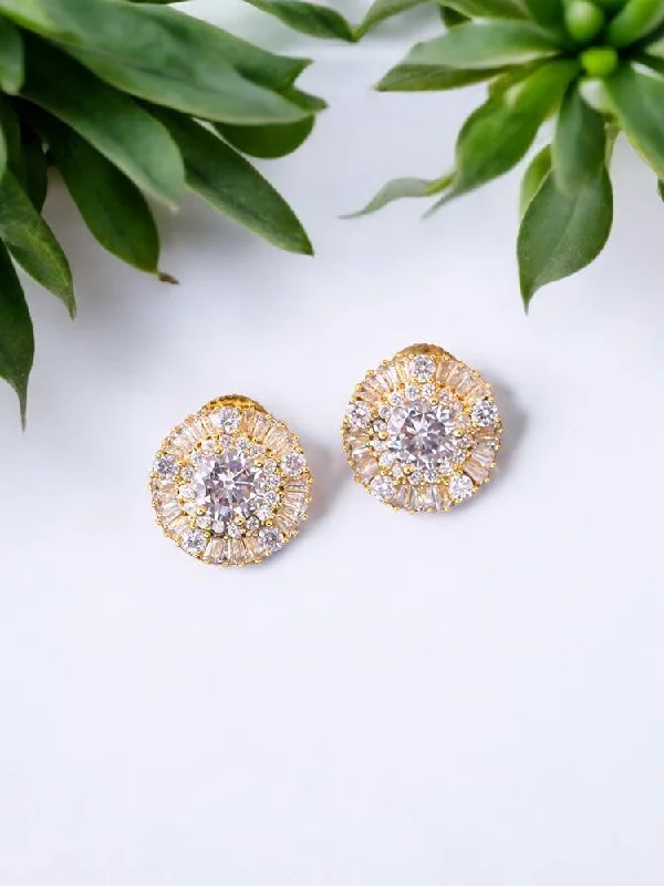 Women’s geometric hoop earrings-Golden Parul Zirconia Studs