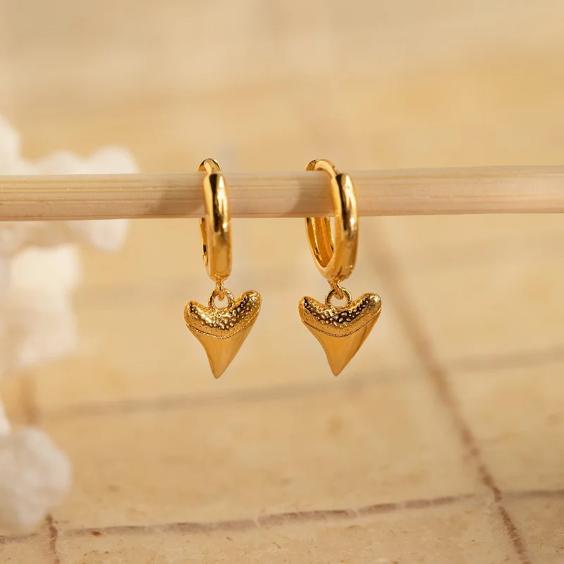 Women’s black diamond earrings-Shark Tooth Huggies