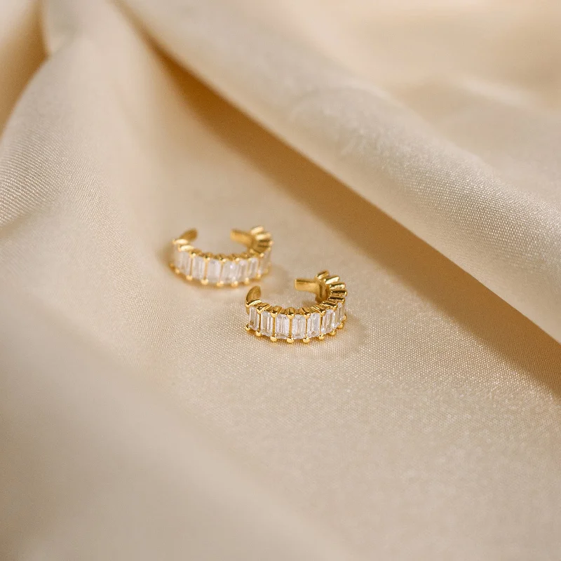 Women’s hoop diamond earrings-Baguette Ear Cuffs