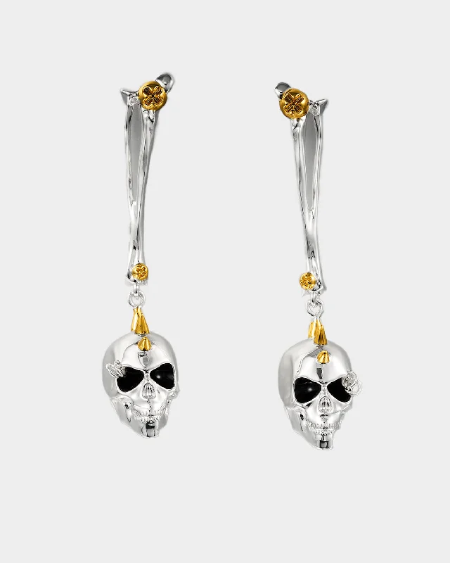 Women’s gold hoop stud earrings-Silver & Golden Dangling Skull Earrings