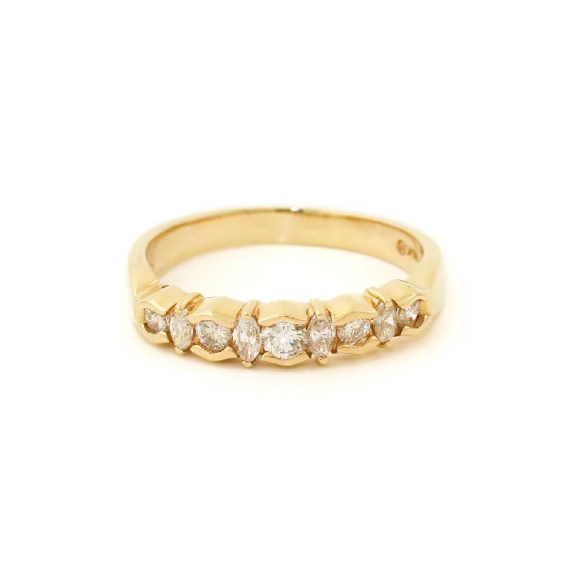 Women’s art deco rings-18k Gold x 4mm .30ct Marquise & Round Half-Eternity Band