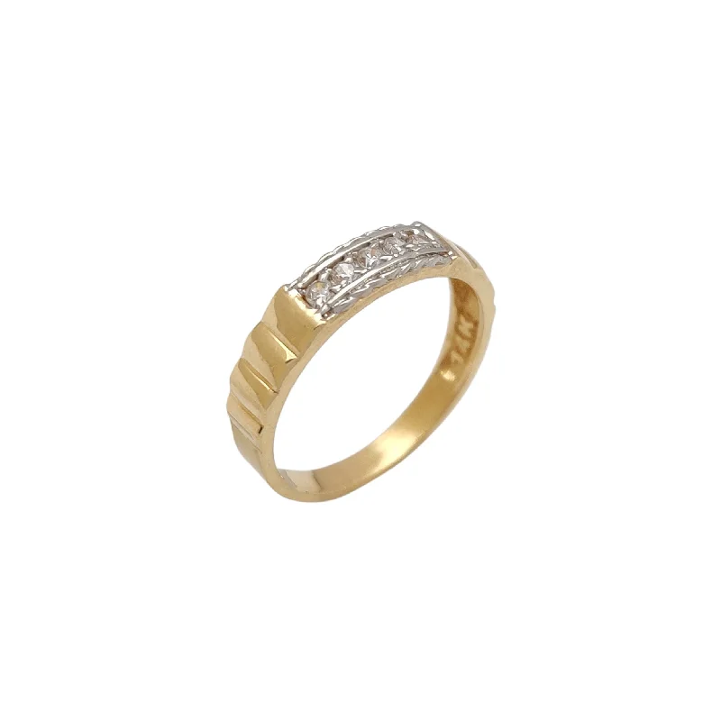 Women’s eternity bands-Ridged Two-Tone CZ Band (14K)