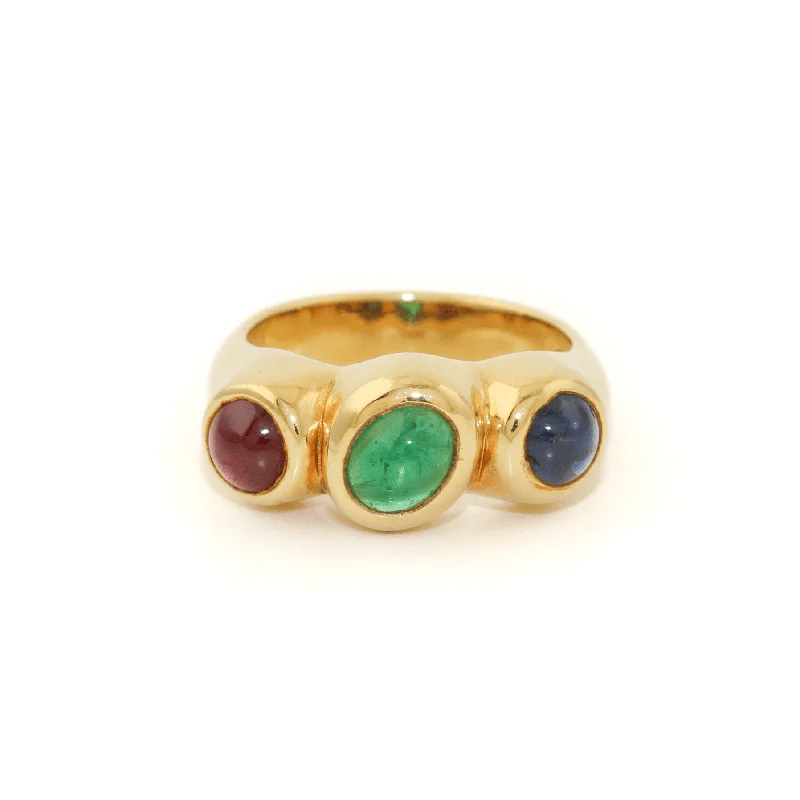 Women’s rose gold wedding rings-18k Gold x Vintage 8mm "R.G.B" Ruby / Emerald & Sapphire Trilogy