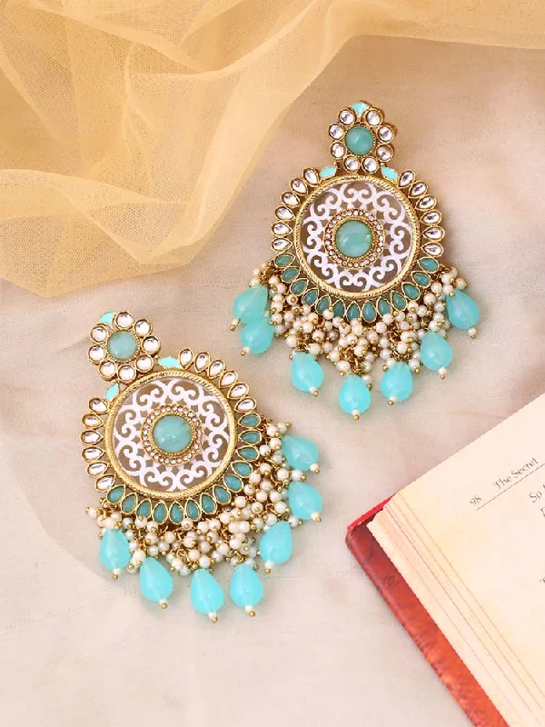 Women’s gold earrings-Turquoise Miraya Chandbalis