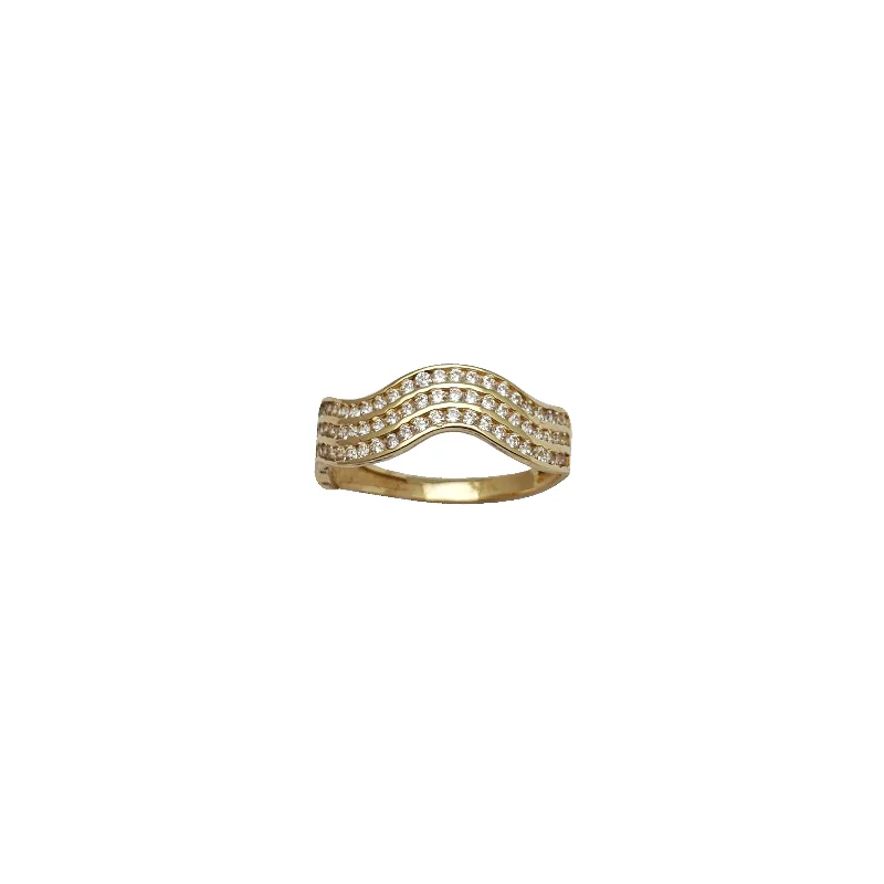 Women’s vintage diamond rings-Triple-Row Wavy Channel CZ Band (14K)