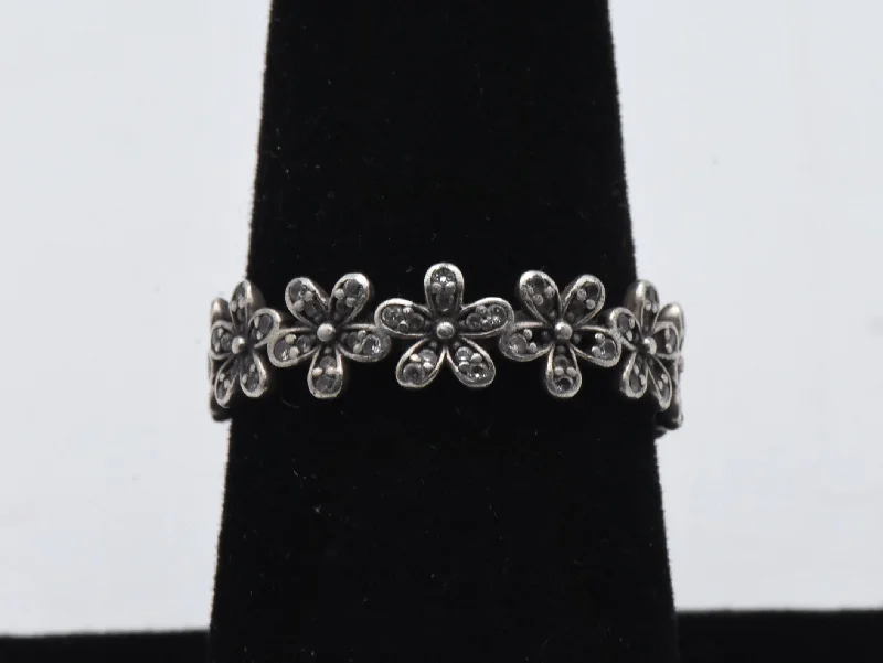 Women’s chunky rings-Pandora - Vintage Sterling Silver Flower Band - Size 7