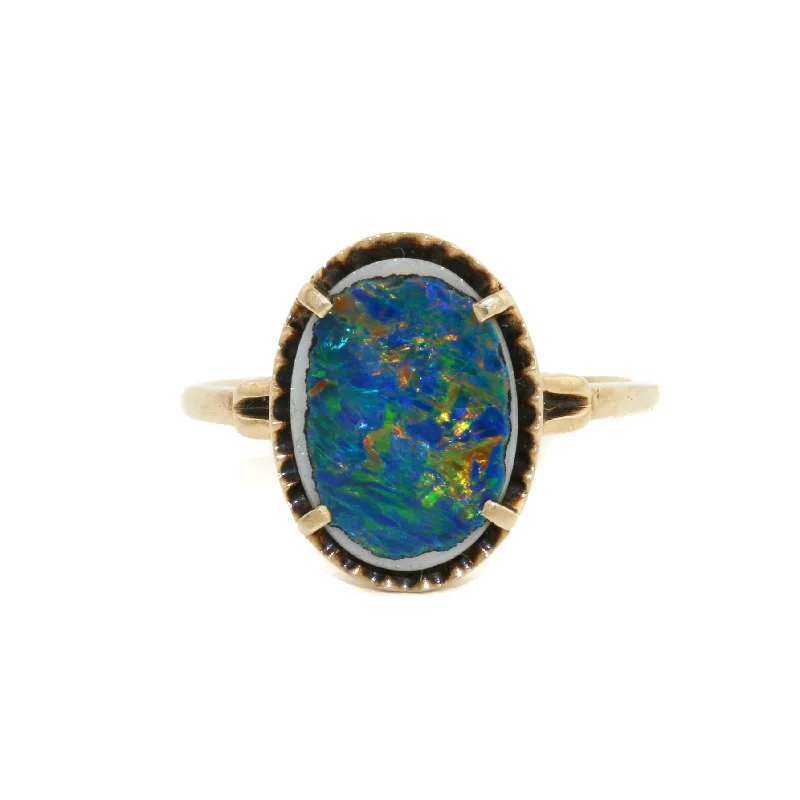 Women’s platinum engagement rings-Stately 10K Gold x Australian Blue Opal