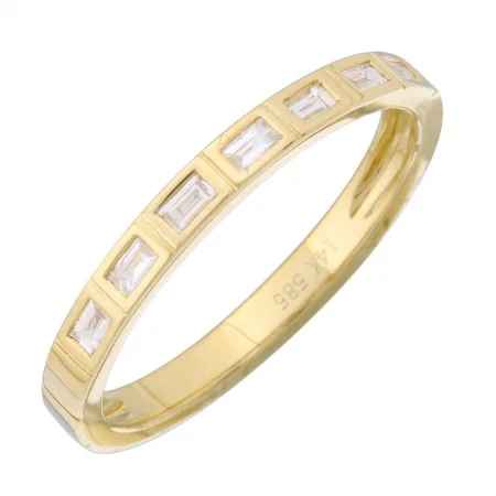 Women’s sterling silver rings-Bezel Set Segment Baguette Band