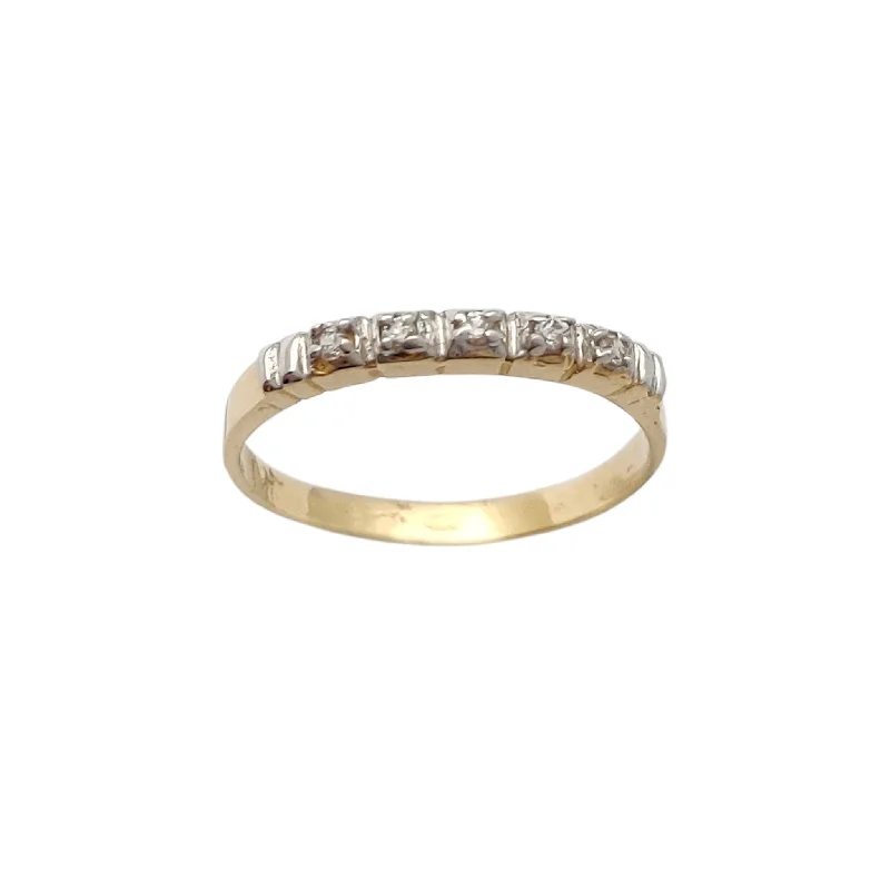 Women’s delicate engagement rings-Two-Tone Segmented CZ Band (14K)