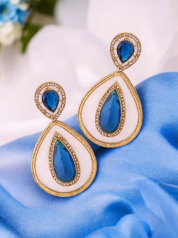 Women’s pearl earrings-Blue Brishti Danglers