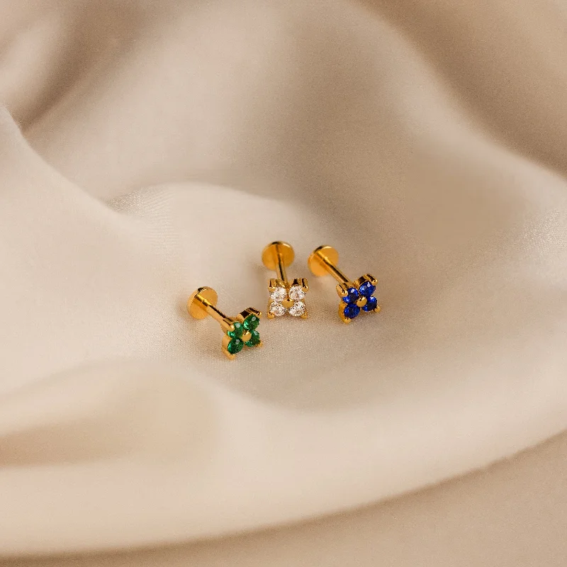 Women’s cuff earrings-Flower Flat Back Studs Set