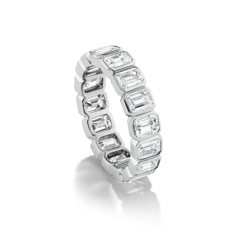 Women’s gemstone rings-SIGNATURE COMFORT FIT BEZEL SET EMERALD CUT ETERNITY BAND