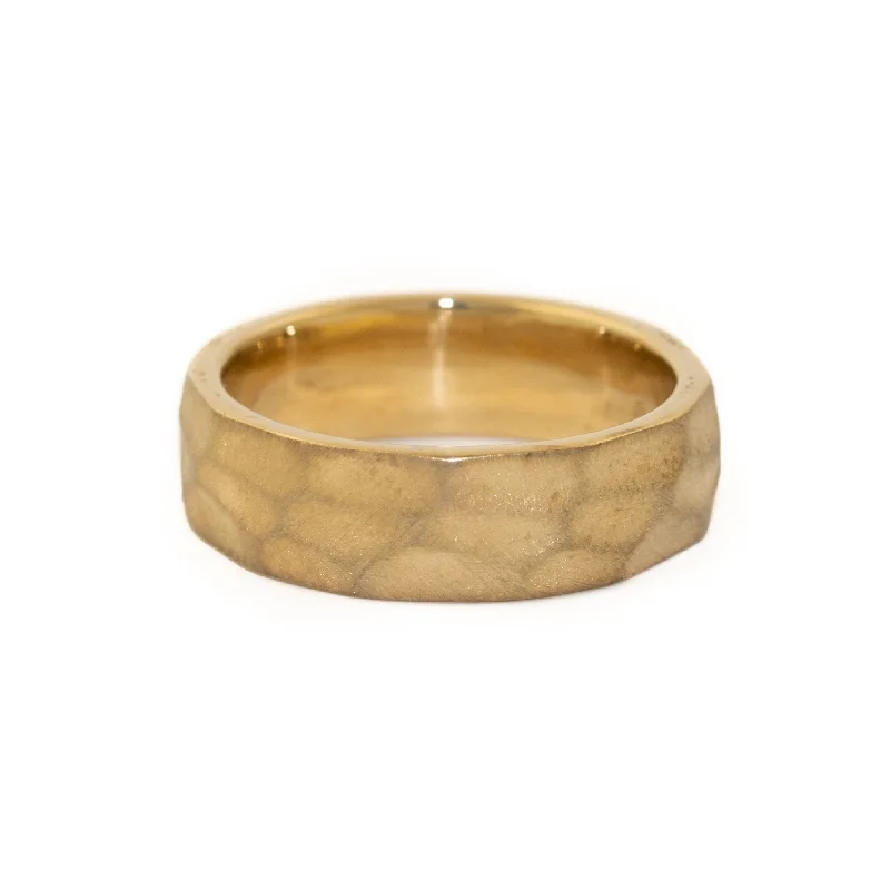 Women’s statement rings-Gold Broad Hand-Hammered Band