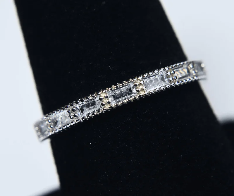 Women’s eternity diamond rings-Sterling Silver Glass Baguette Band - Size 7.75