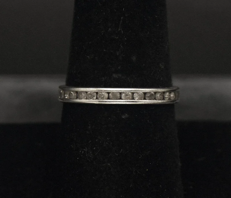 Women’s three-stone rings-Vintage Sterling Silver Rhinestone Eternity Band - Size 8