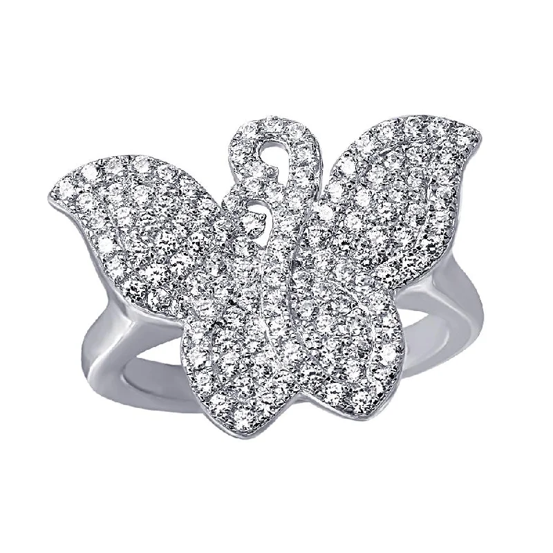 Women’s gold wedding bands-Silver 925 Rhodium Plated Butterfly Covered With CZ - ACR00047