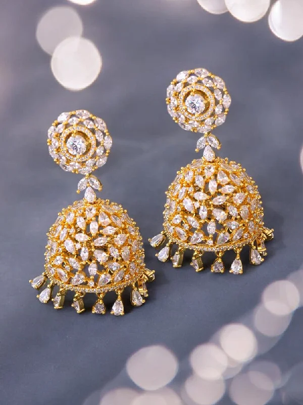 Women’s gold statement earrings-Golden Amara Zirconia Jhumkis