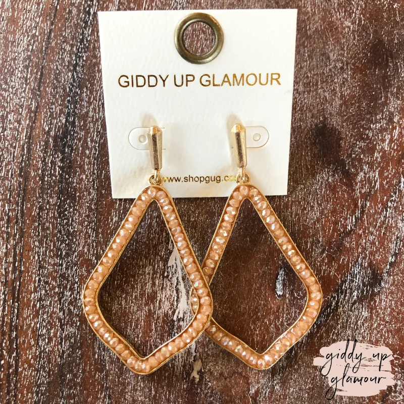 Women’s rose gold earrings-Gold Teardrop Outline Earrings with Crystal Beads in Gold