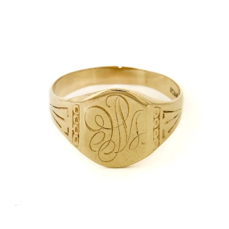 Women’s antique rings-Vintage 1950s Gold Cursive Signet