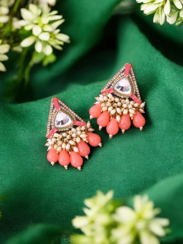 Women’s geometric earrings-Coral Nita Danglers