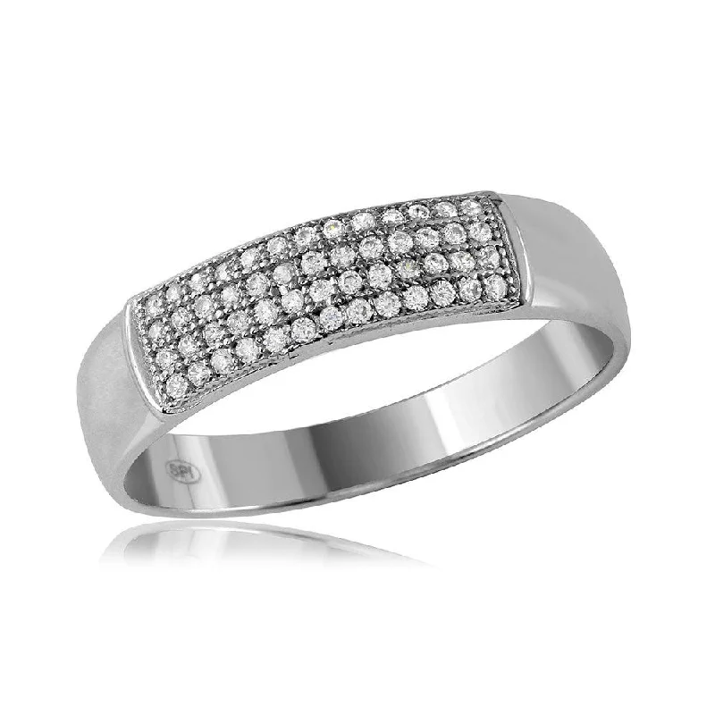 Women’s art deco engagement rings-Silver 925 Rhodium Plated Micro Pave Mens Band - GMR00117