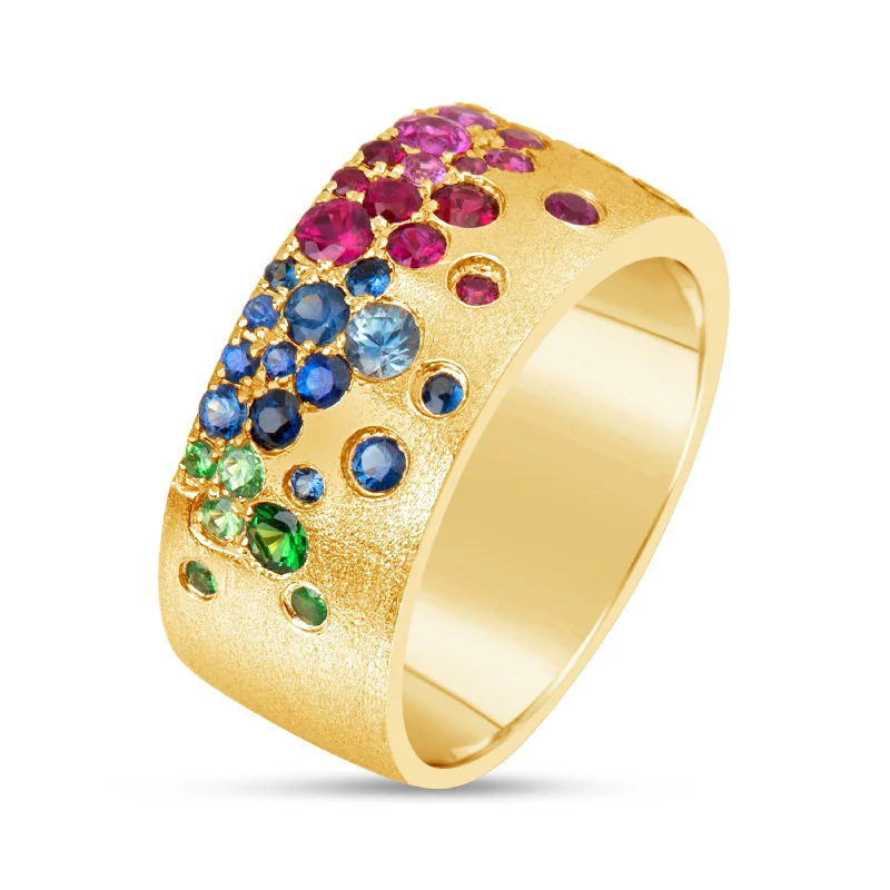 Women’s statement gemstone rings-Rainbow Sapphire Confetti Band