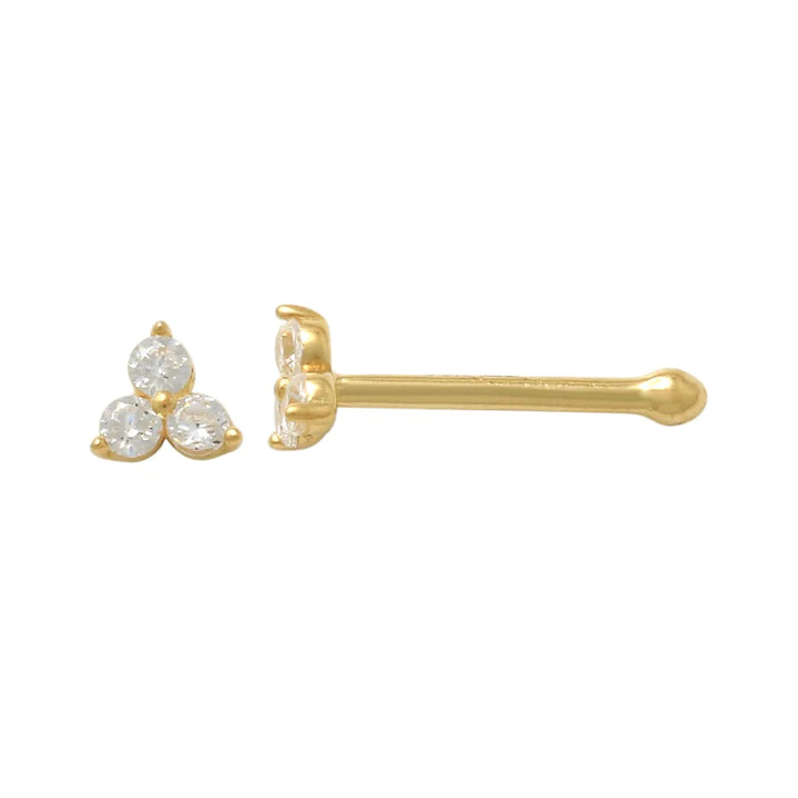 Women’s chunky rings-Trinity CZ Nose Bond Stud Piercing (14K)