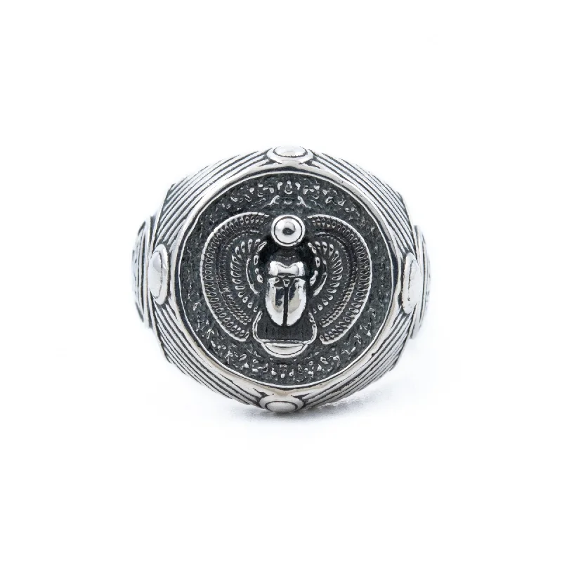 Women’s fashion statement rings-Silver Scarab Signet