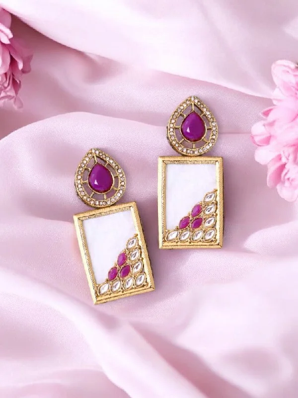 Women’s diamond drop earrings-Purple Jisha Danglers