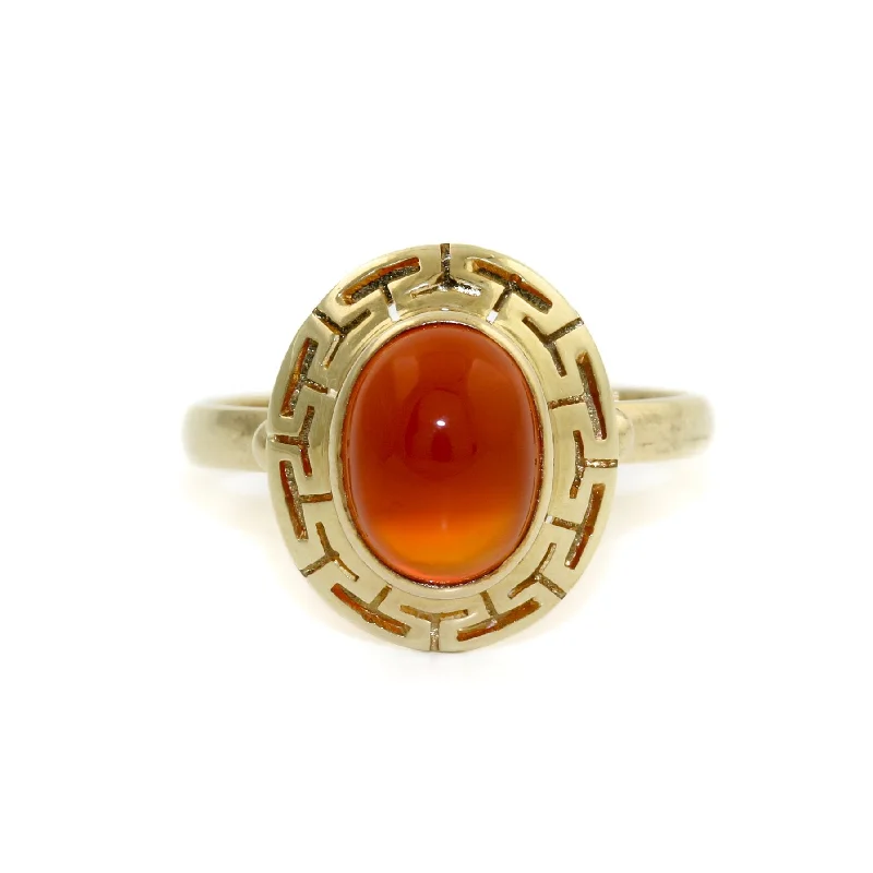 Women’s emerald-cut rings-Elegant 14k Gold x Carnelian "Meandros" Signet