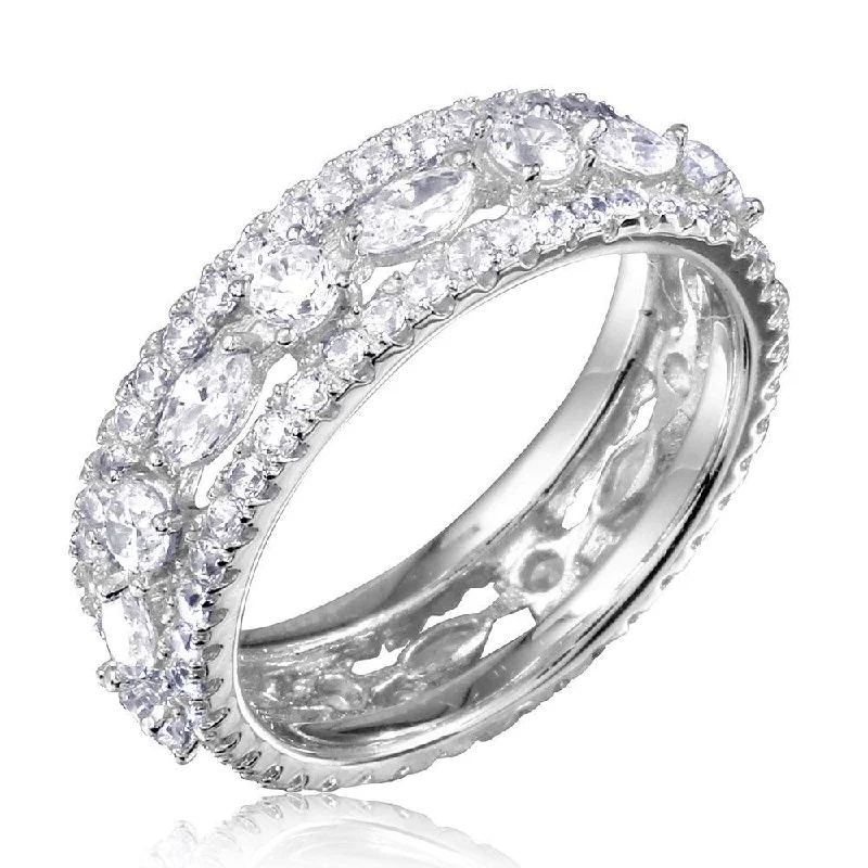 Women’s cocktail rings-Silver 925 Rhodium Plated Band Encrusted with CZ Stones - GMR00133W