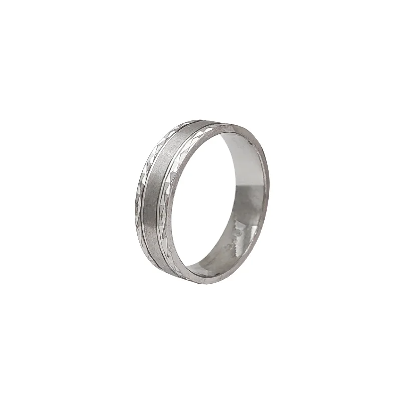 Women’s emerald rings-Brushed Finish & Faceted Edge Band (Silver)