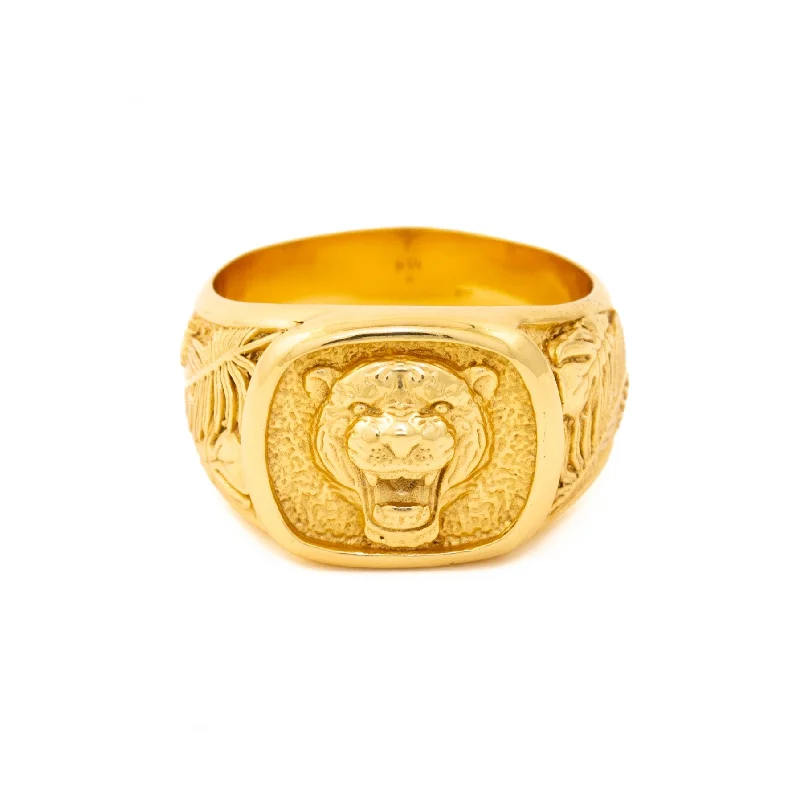 Women’s opal rings-Gold "King of the Jungle" Signet