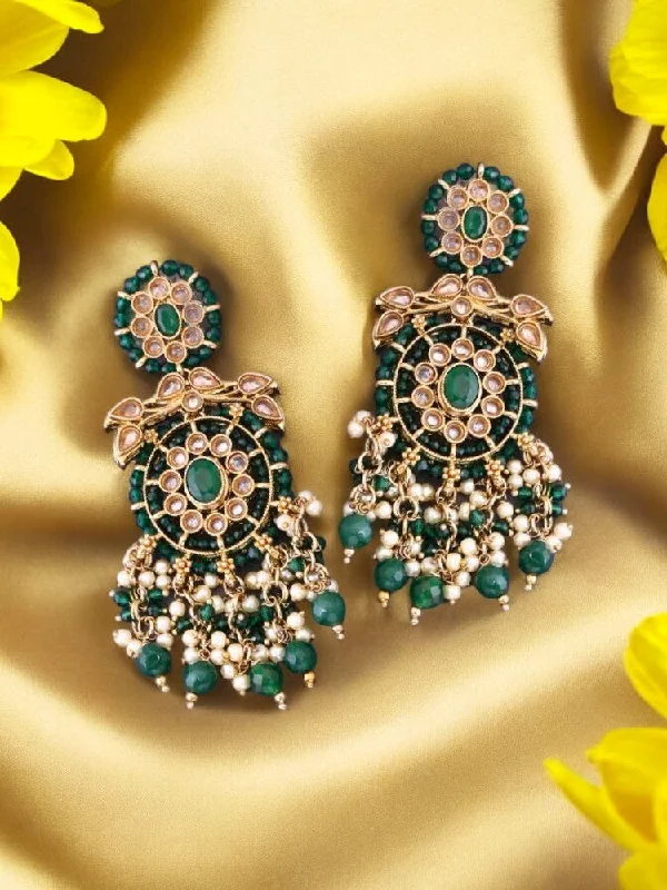 Women’s nature-inspired earrings-Emerald Shivaka Chandbalis