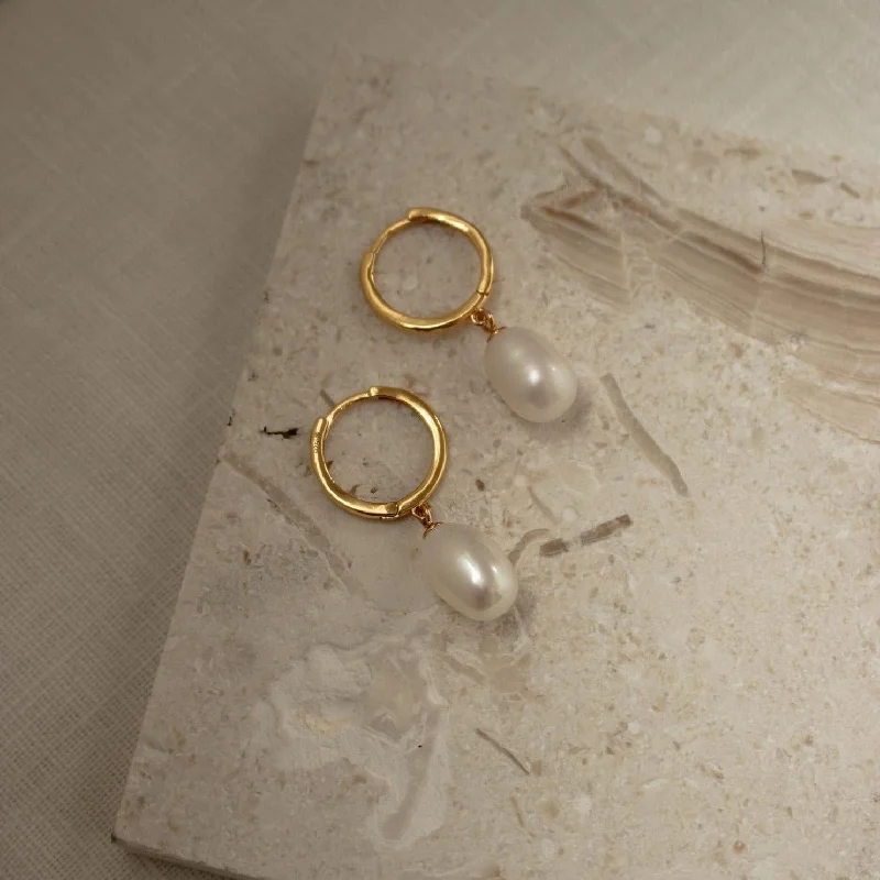 Women’s clip-on earrings-Maggie Pearl Drop Hoops