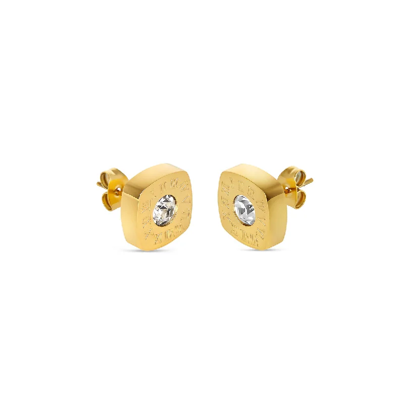 Women’s cubic zirconia earrings-Square Latin Stud Stone Earrings - Gold