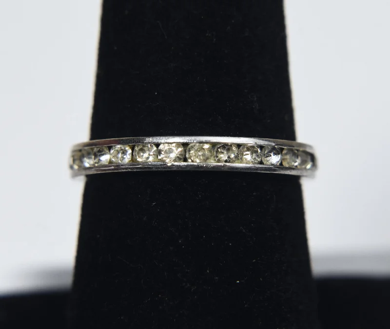 Women’s vintage diamond rings-Sterling Silver Crystal Band - Size 7