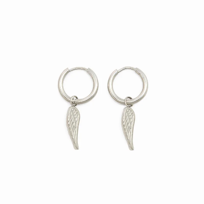 Women’s fashion stud earrings-Angel Wing Hoop Earrings - Silver