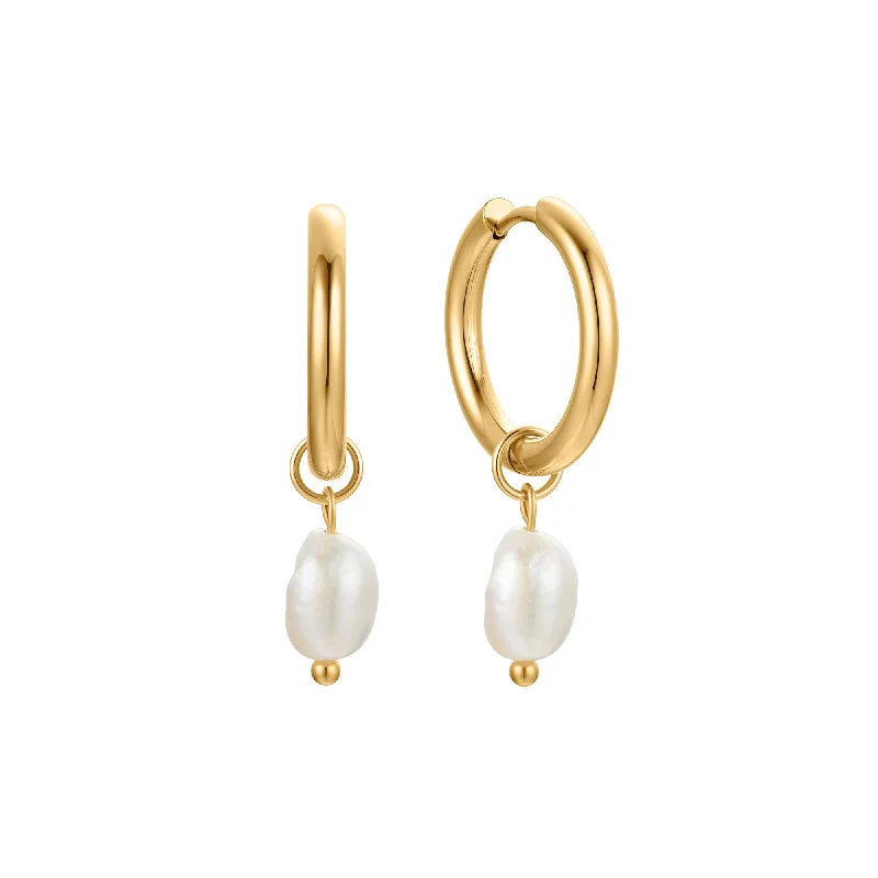 Women’s dangly earrings-Aria Pearl Earrings Gold