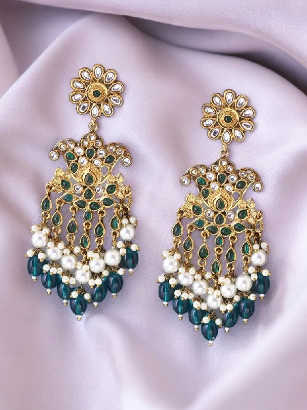 Women’s pearl drop earrings-Emerald Radhika Danglers