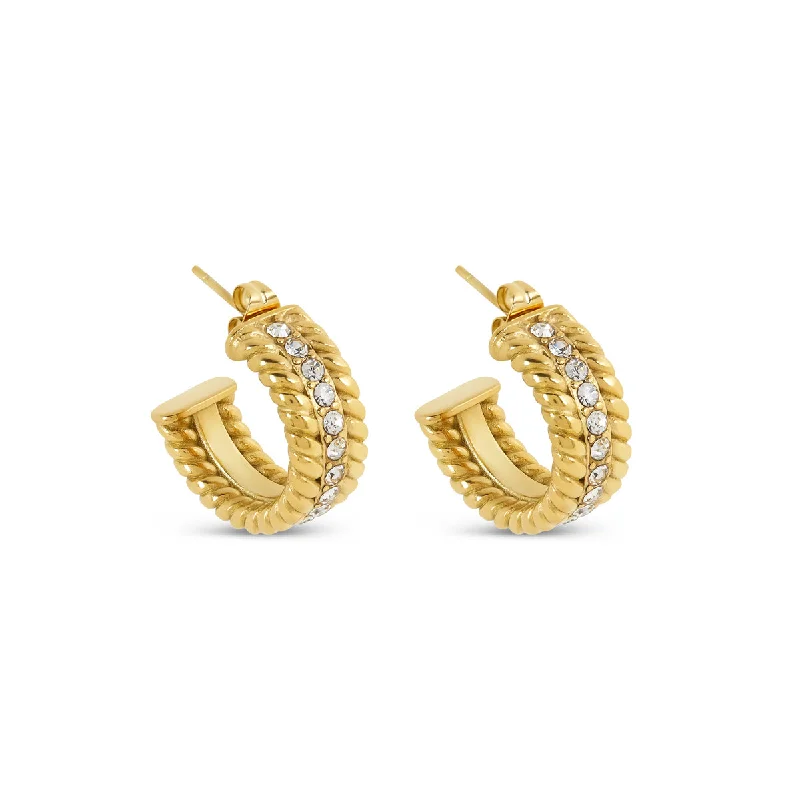 Women’s colorful earrings-Curb Chain Stone Hoop Earrings - Gold