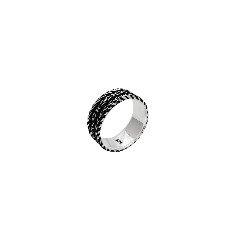 Women’s unique rings-Blackened Bali Weave Band (Silver)