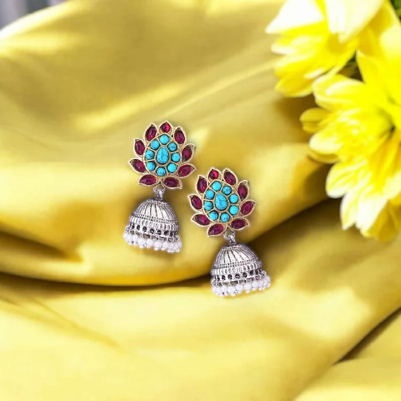 Women’s large hoop earrings-Multicolor Akansha Oxidised Jhumkis